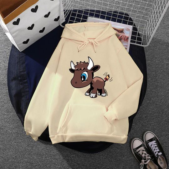 Damen nan Kapuzenpullover mit charmantem Stier-Karikaturprint, Kängurutasche und entspanntem Oversize-Schnitt Shop Nory