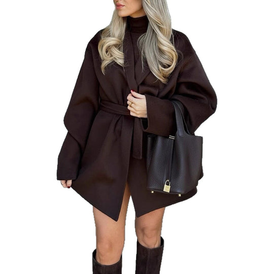 Damen Wickelmantel mit Bindegürtel und übergroßen Ärmeln Shop Nory