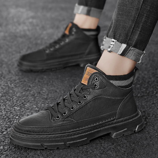 Herren lederoptik High-Top City-Boot Sneaker mit gestricktem Schaftkragen und stoßdämpfender Profilsohle Shop Nory
