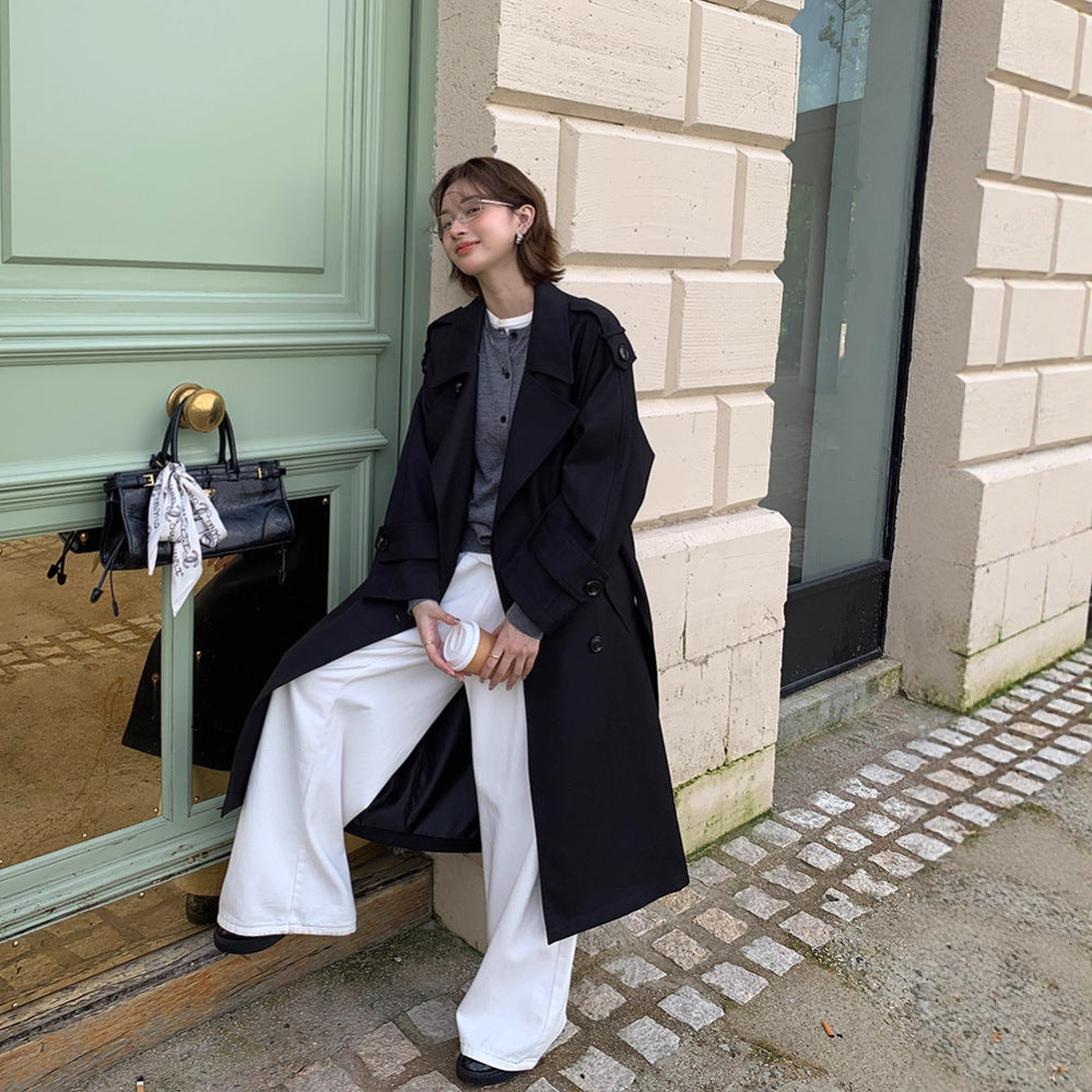 Damen Langer Trenchcoat im Oversize‑Look mit Bindegürtel und Schulterpatten Shop Nory