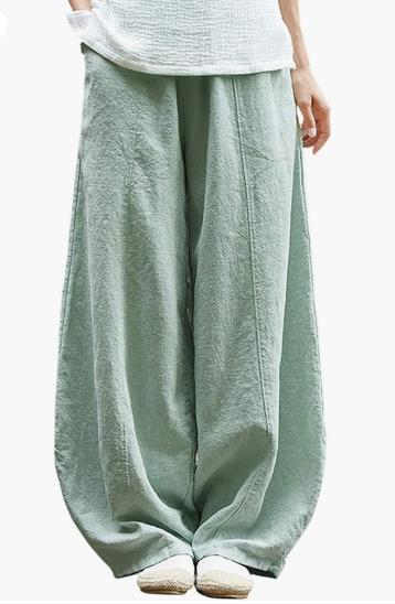 Damen weite Leinenhose mit elastischem Bund und praktischen Taschen