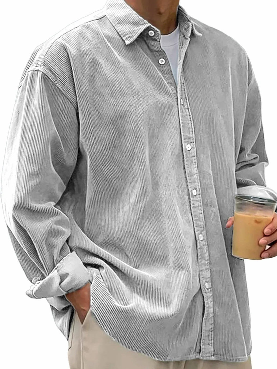 Herren nan lässiges Cordhemd aus Feincord mit Oversize-Schnitt
