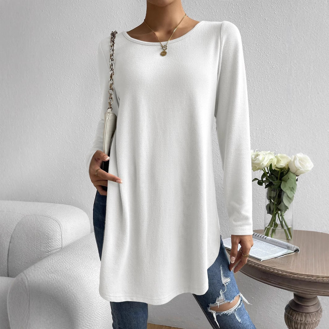 Damen Oversize Longline Feinstrick-Tunika mit Rundhalsausschnitt Shop Nory
