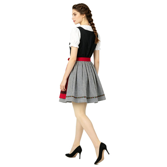 Damen nan kurzes traditionelles Dirndlkleid mit geschnürtem Mieder, Puffärmel-Bluse und aufgesetzter Schürze Shop Nory