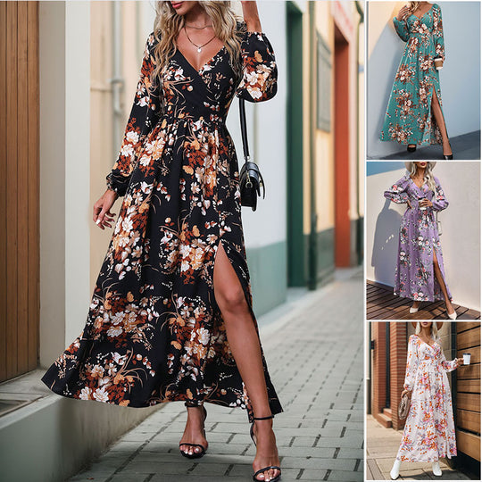 Damen Maxikleid mit Wickeloptik, V-Ausschnitt, Taillenraffung & seitlichem Beinschlitz Shop Nory