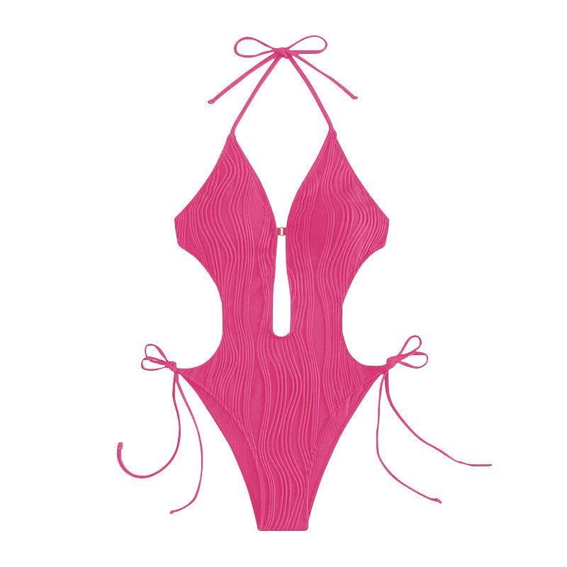 Damen Einteiler Badeanzug mit Raffinierten Cut-Out Details