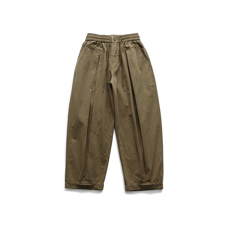 Damen Weite High‑Waist Bundfalten-Hose mit elastischem Kordelbund und gekrempeltem Saum Shop Nory