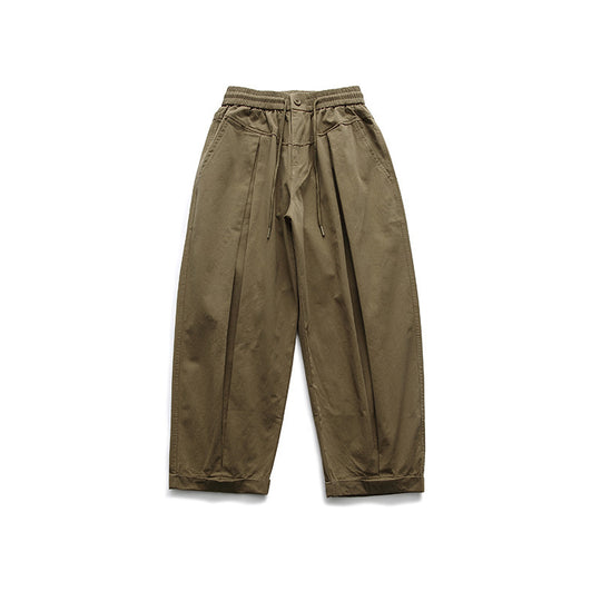 Damen Weite High‑Waist Bundfalten-Hose mit elastischem Kordelbund und gekrempeltem Saum Shop Nory
