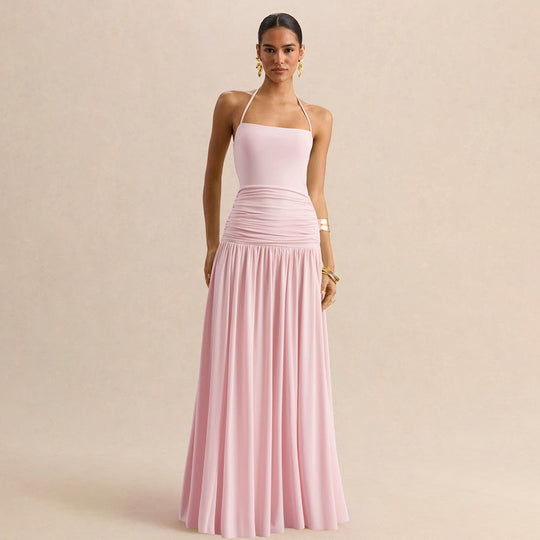 Damen Maxikleid mit Raffungen und schulterfreiem Design