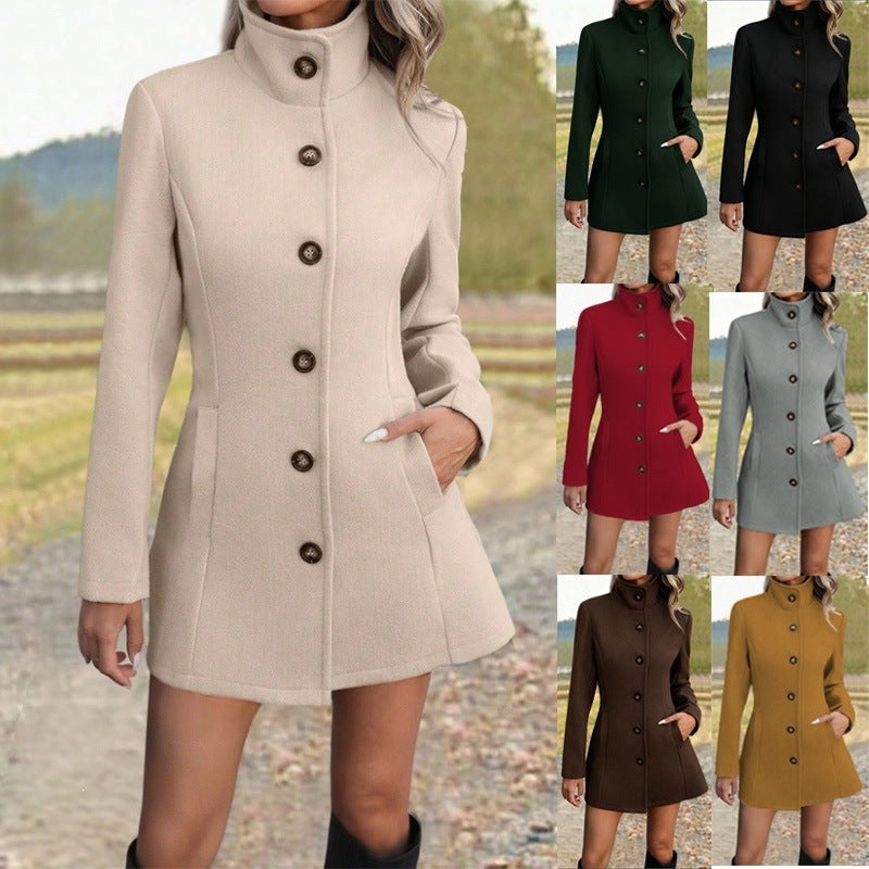 Damen Taillierter Wollmix-Mantel mit Stehkragen, durchgehender Knopfleiste und A‑Linien-Silhouette Shop Nory