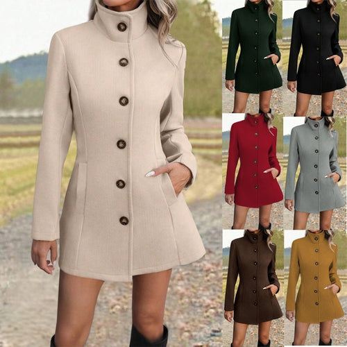 Damen Taillierter Wollmix-Mantel mit Stehkragen, durchgehender Knopfleiste und A‑Linien-Silhouette Shop Nory
