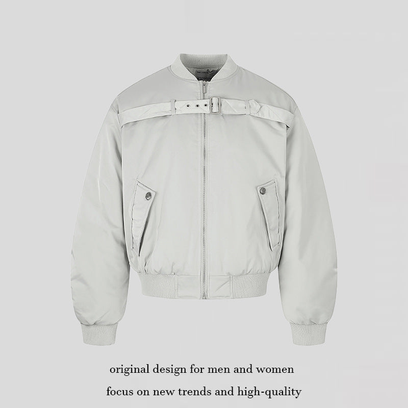 Herren kurze wattierte Bomberjacke mit breitem Gürteldetail und Rippbündchen Shop Nory