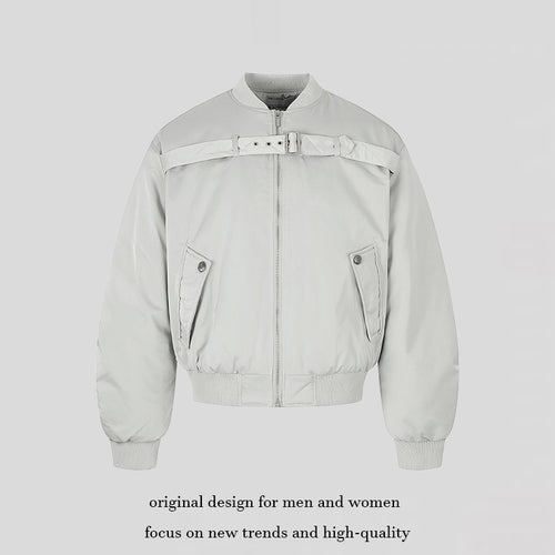 Herren kurze wattierte Bomberjacke mit breitem Gürteldetail und Rippbündchen Shop Nory