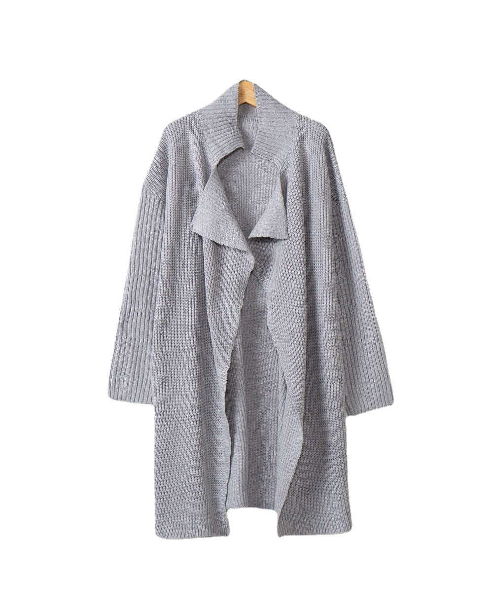 Damen langer offener Rippstrick-Cardigan mit weitem Schalkragen Shop Nory