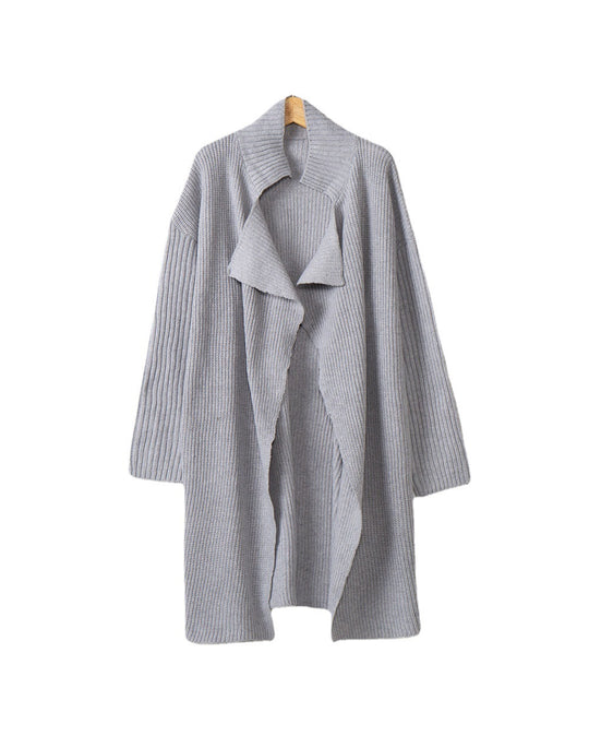 Damen langer offener Rippstrick-Cardigan mit weitem Schalkragen Shop Nory