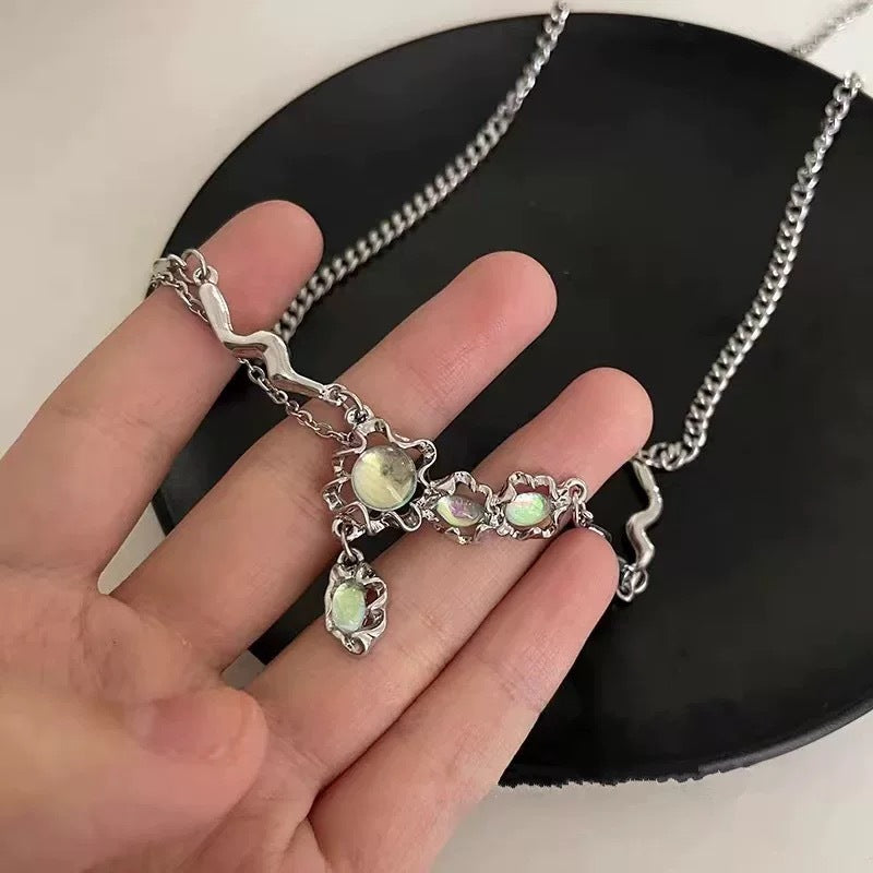 Damen Halskette mit Kunststein-Statement und raffinierter Gliederkette Shop Nory