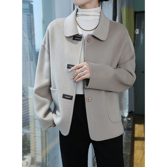 Damen Kurzmantel aus Wollmix mit Hemdkragen, kastiger Silhouette und Eingrifftaschen Shop Nory