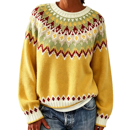 Damen Rundhalsausschnitt Norweger-Pullover mit Fair-Isle-Jacquard Shop Nory