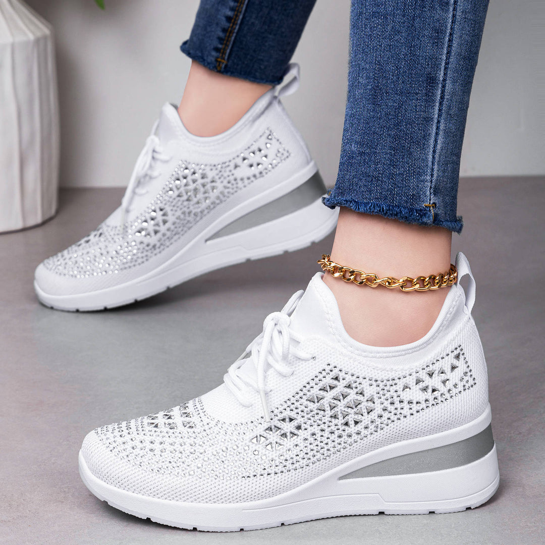 Damen nan Strick-Plateau-Sneaker mit funkelnder Verzierung, sockenähnlichem Einstieg und stoßdämpfender EVA-Zwischensohle Shop Nory