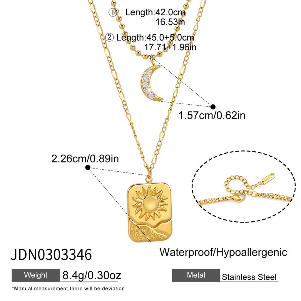 Damen Mehrlagige Halskette mit Sonnen- und Mondanhängern Shop Nory