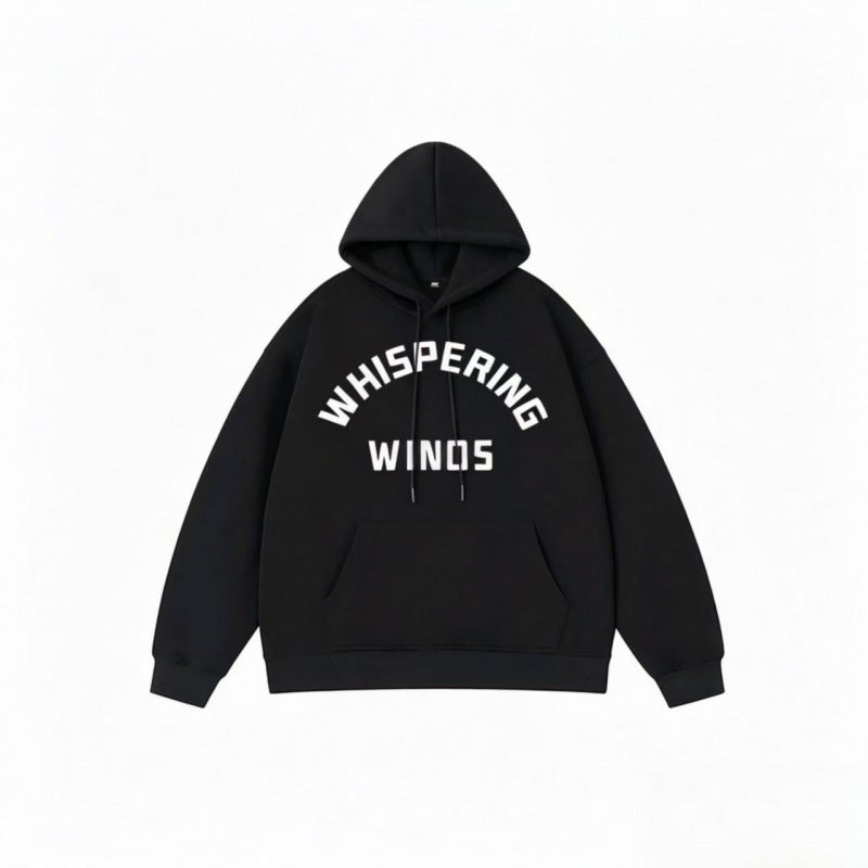 Unisex Oversize-Kapuzenpullover mit gebogenem Statement-Print und Kängurutasche Shop Nory