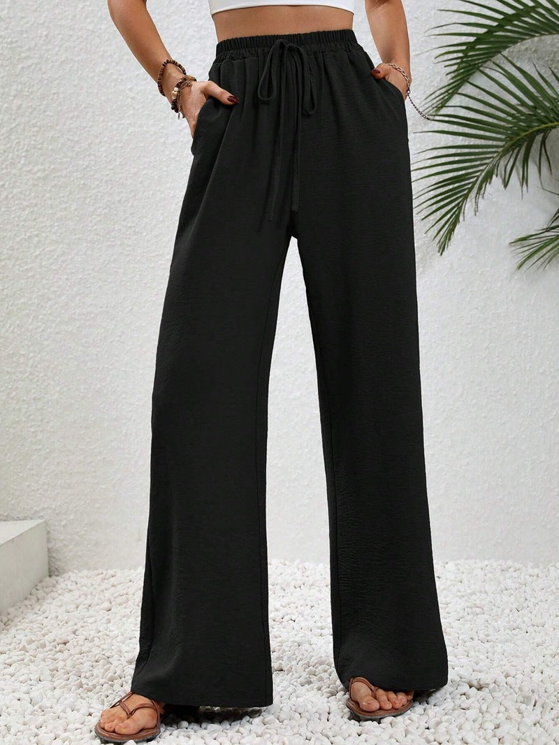 Damen Leichte, weit geschnittene Strandhose mit Elastikbund, Kordelzug und Seitentaschen Shop Nory