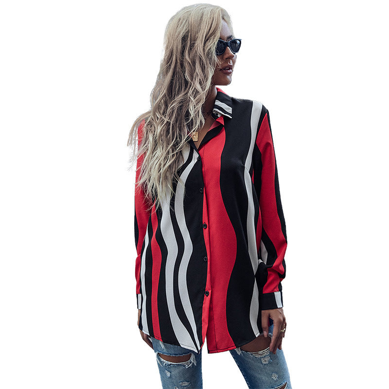 Damen Langarm-Hemdbluse mit Knotenfront, Hemdblusenkragen und vertikalen Streifen Shop Nory