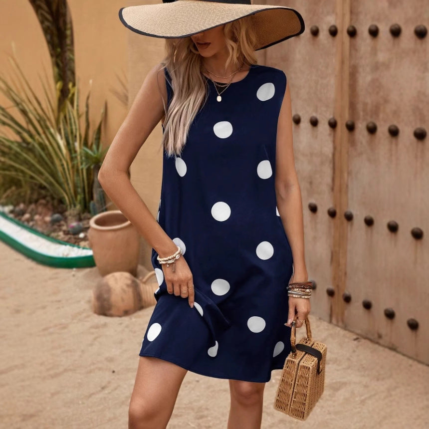 Damen legeres Punkte-Kleid mit schwingendem Schnitt Shopnory