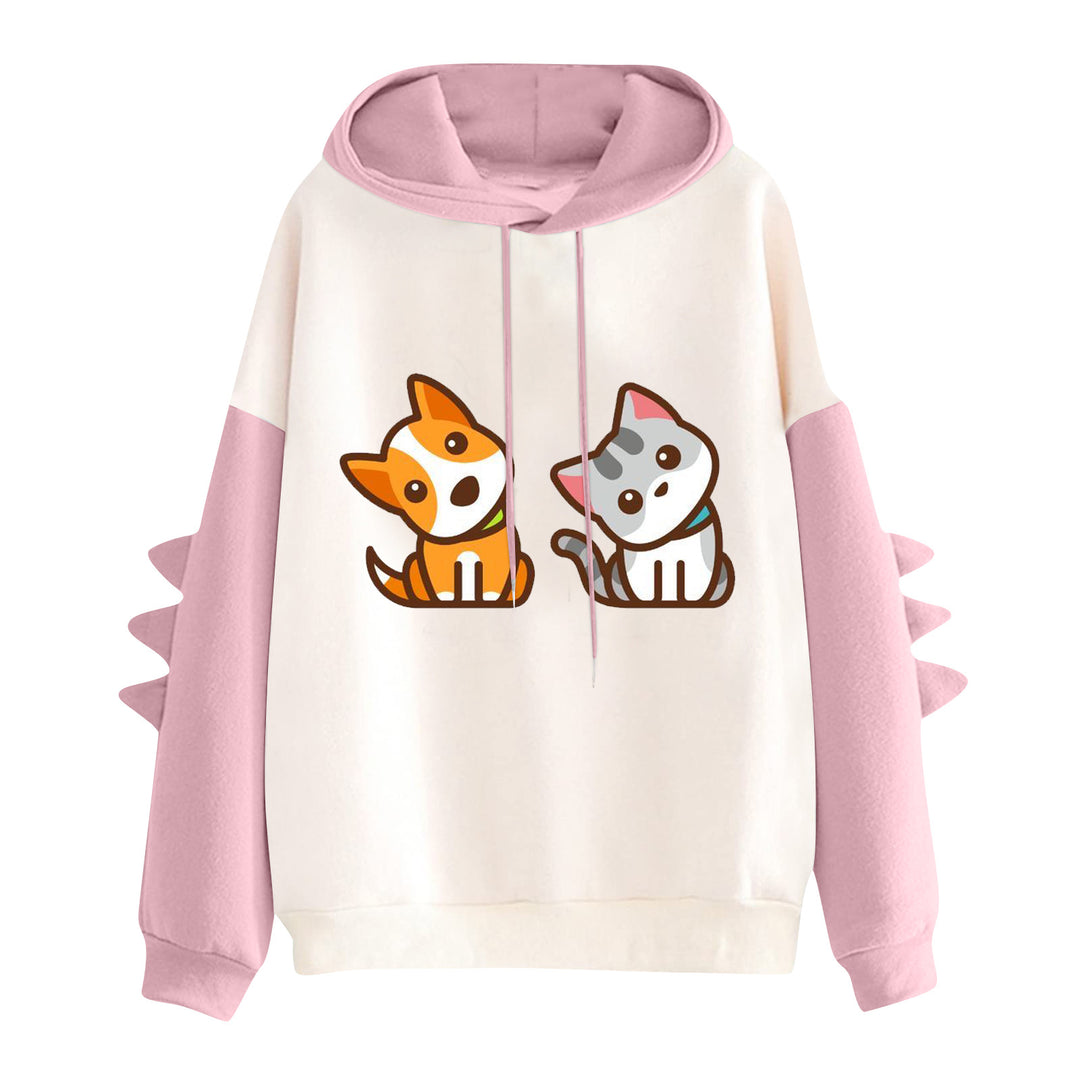 Damen nan Kapuzenpullover mit niedlichem Hunde‑und‑Katzen‑Print und 3D-Stacheln an den Ärmeln Shop Nory