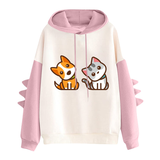 Damen nan Kapuzenpullover mit niedlichem Hunde‑und‑Katzen‑Print und 3D-Stacheln an den Ärmeln Shop Nory