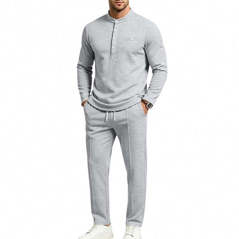 Herren Zweiteiliges Freizeitset mit Henley-Langarmshirt, Stehkragen und Komfort-Jogginghose Shop Nory