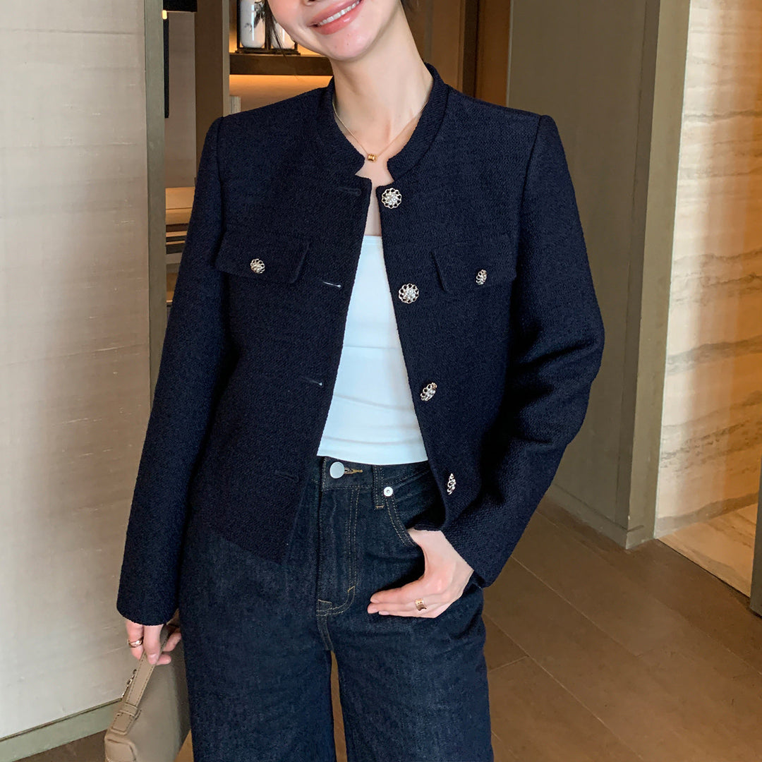 Damen Elegante Tweedjacke mit goldenen Knöpfen Shop Nory