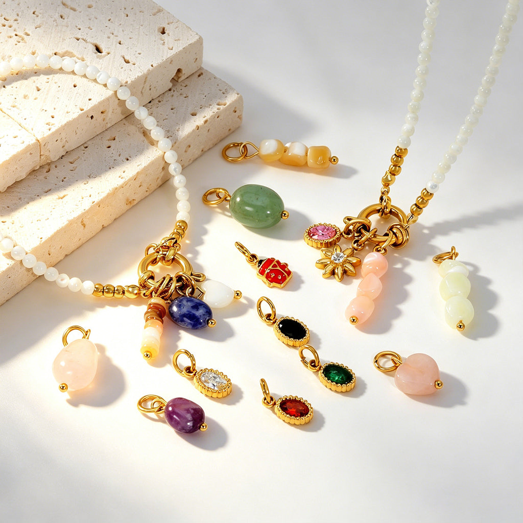 Damen Anhänger mit natürlichem Stein und goldenem Akzent Shop Nory