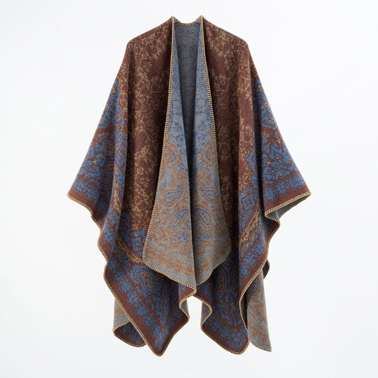 Damen Überwurfponcho im Double-Face‑Jacquard mit Paisley‑Inspiration und Zierstichkante Shop Nory
