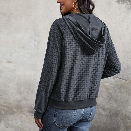 Damen Texturierter Kapuzenpullover mit Knopfleiste und Strukturmuster Shop Nory