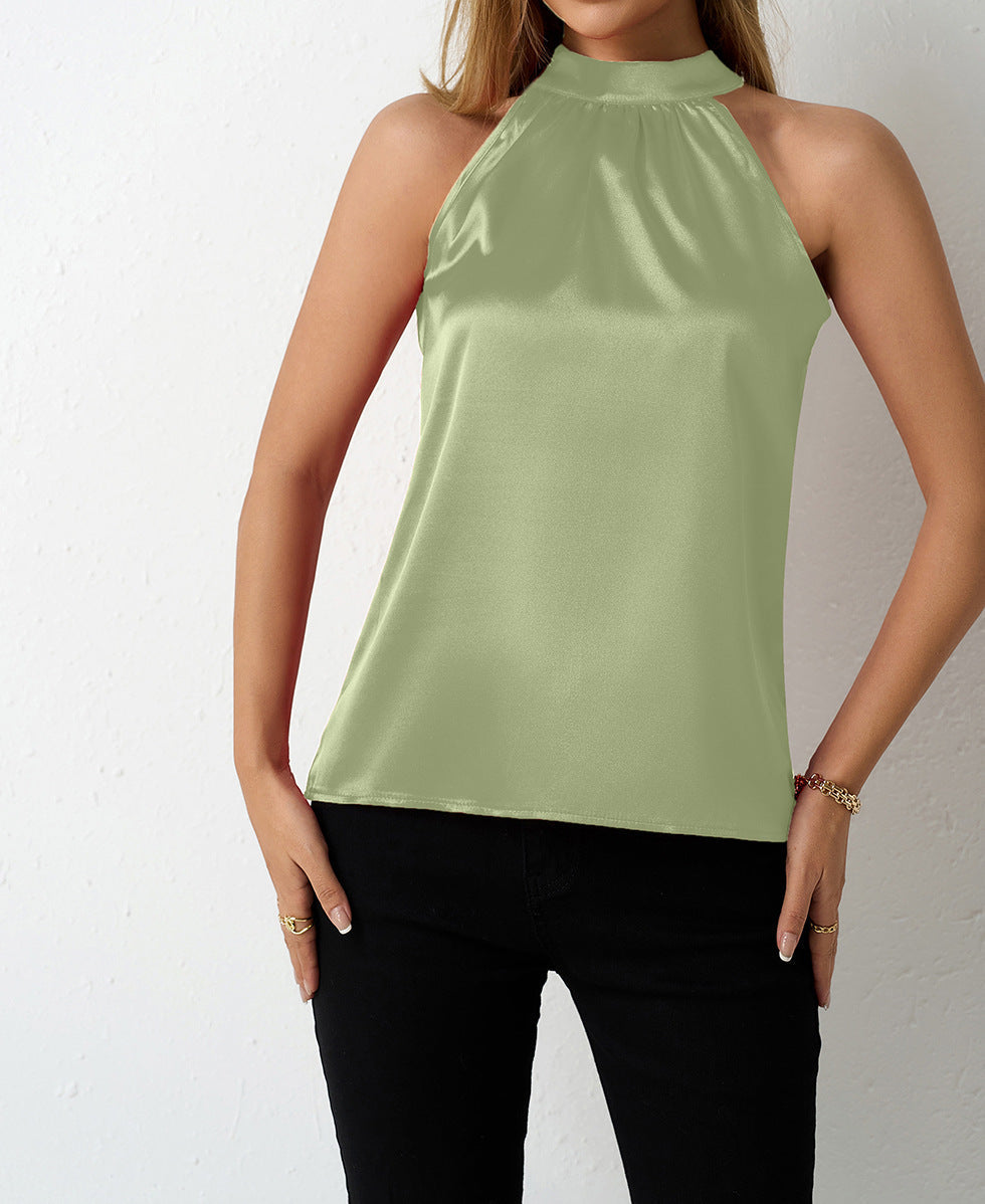 Damen Satin-Hochkragenoberteil mit elegantem Schnitt