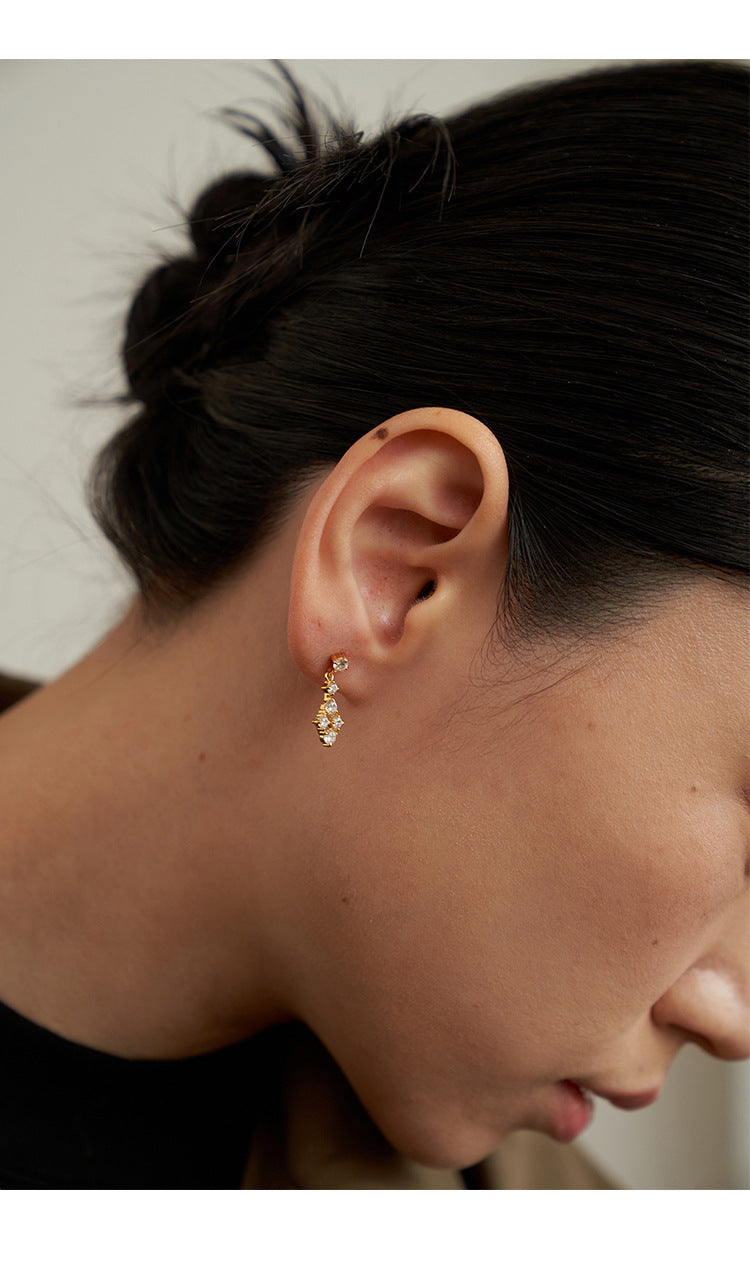 1 Paar 18K vergoldete 925 Sterling Silber Zirkon 925 Sterling Silber Ohrringe geometrische Tropfenohrringe | Shop Nory