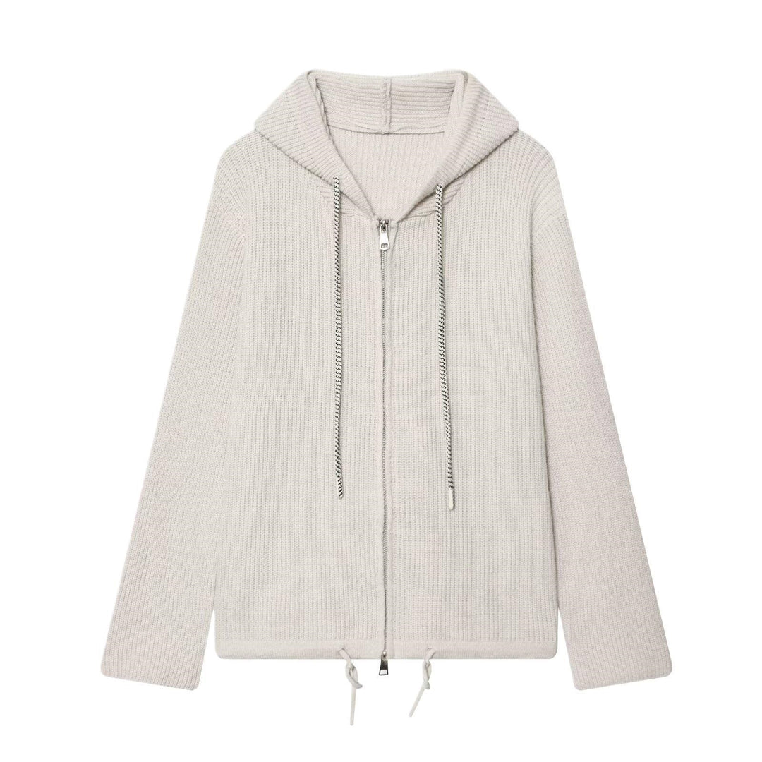 Damen Grobstrick-Kapuzenjacke mit Reißverschluss und Kordelzug Shop Nory