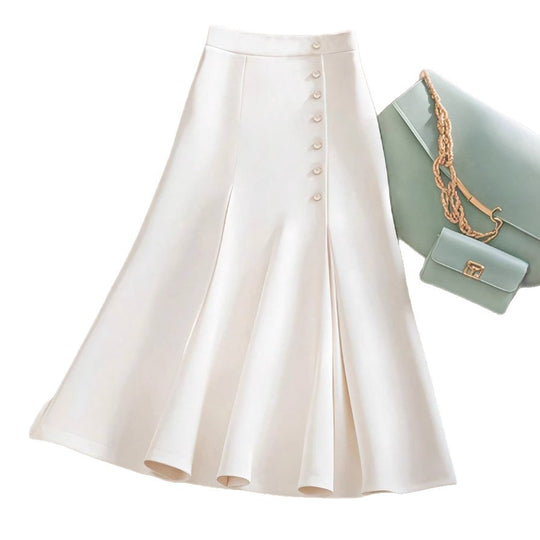 Damen Midirock mit asymmetrischer Knopfleiste und eingesetzten Falten Shop Nory