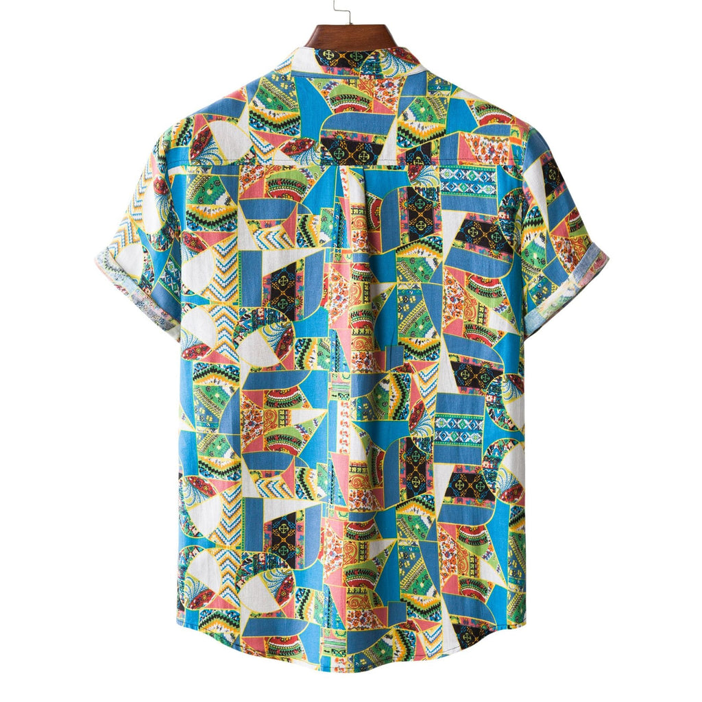 Herren Kurzarmhemd mit auffälligem Patchwork-Muster