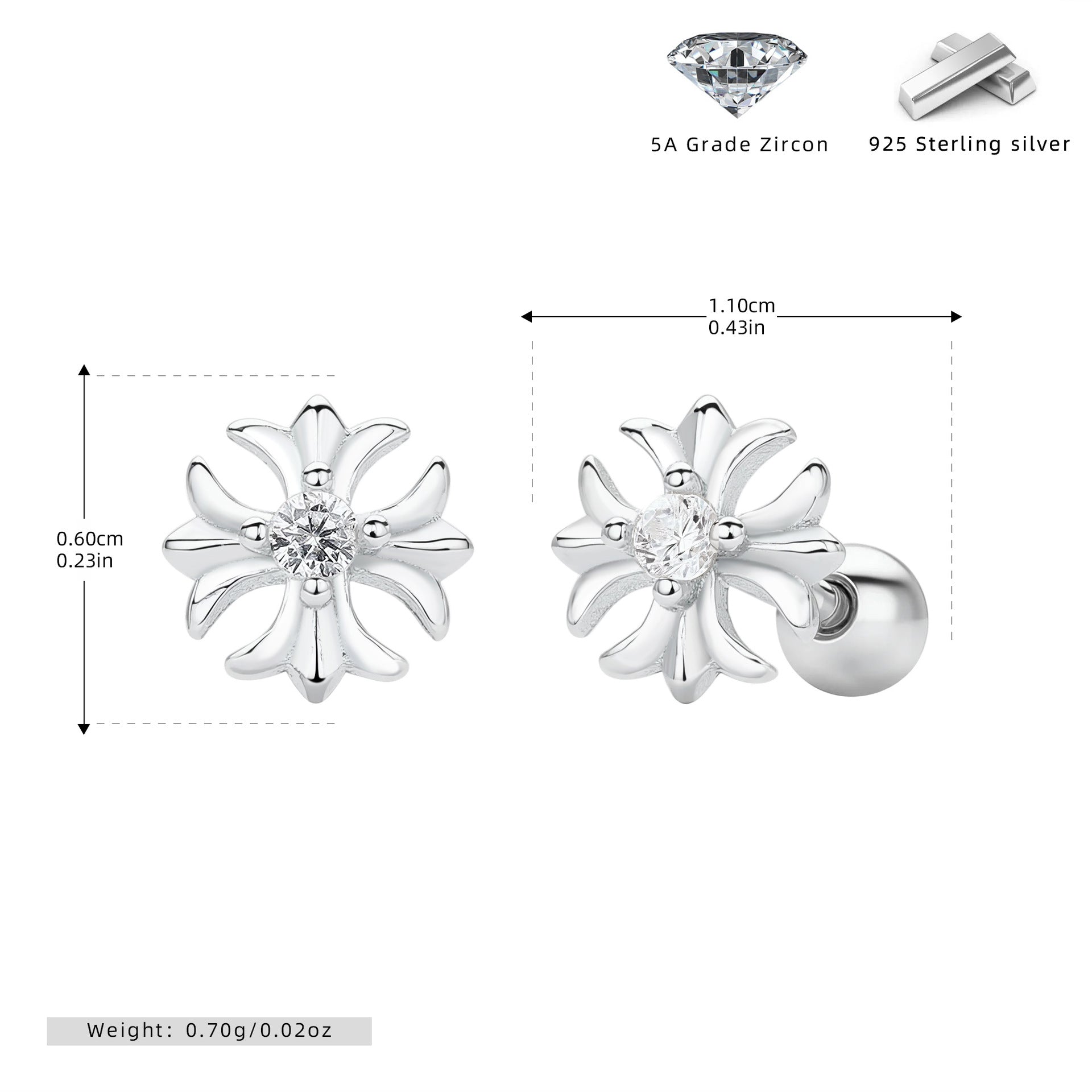 Damen Ohrringe mit floralen Motiv aus hochwertigem 925 Sterling Silber Shop Nory