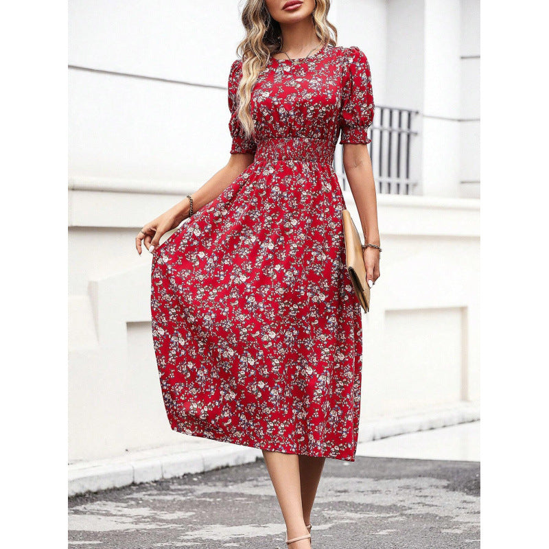 Damen Leichtes Blumendruck Maxi Kleid mit Smock-Taille