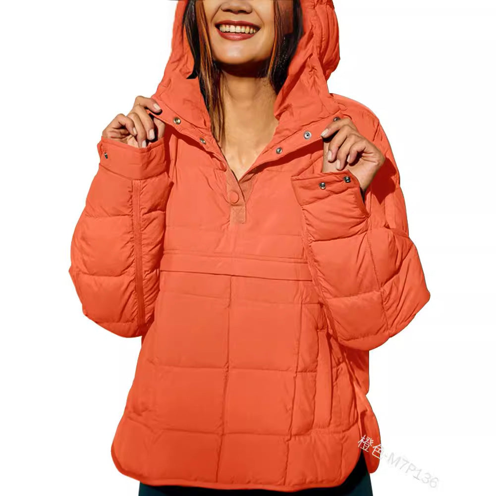 Damen Gefütterter Stepp-Anorak-Pullover mit Kapuze Shop Nory