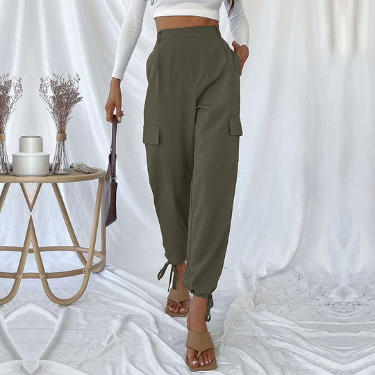 Damen High-Waist Cargo-Joggerhose mit Pattentaschen und Saum-Tunnelzug Shop Nory