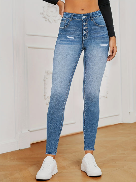 Damen Hochtaillierte Superstretch-Skinny-Jeans mit Sculpting‑V‑Bund und sichtbarer Knopfleiste Shop Nory