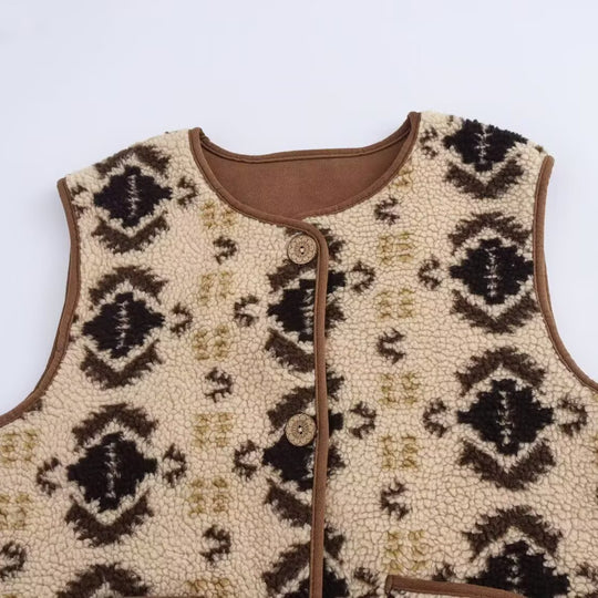 Damen Gemusterte Teddyweste im Bouclé‑Look mit aufgesetzten Taschen Shop Nory