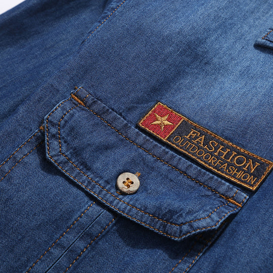 Herren Jeanshemd im Worker-Trucker-Stil mit Brustpattentaschen Shop Nory