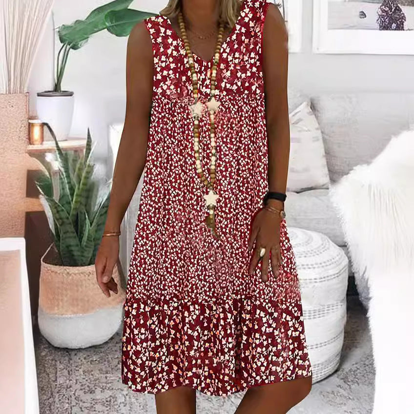 Damen luftiges Freizeitkleid mit verspieltem Blumenmuster und fließender Silhouette