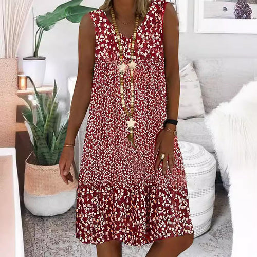 Damen luftiges Freizeitkleid mit verspieltem Blumenmuster und fließender Silhouette