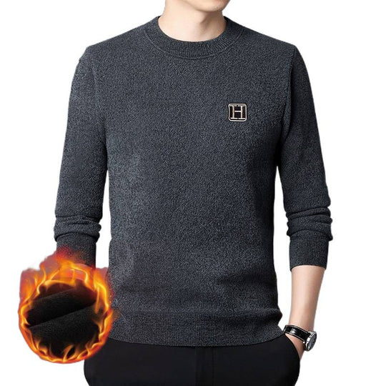 Herren Feiner Thermo-Rundhalspullover aus wärmendem Microfleece mit Slim‑Fit und Logopatch Shop Nory
